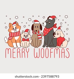 linda ilustración de perros bajo la nieve con trajes de navidad para navidad