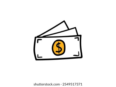 A cute illustration of a dollar bill as a payment symbol.

