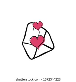 Cute illustration in doodle style with the image of a love letter for the day of lovers