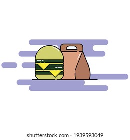 Cute Illustration of double cheese and its package. modern simple food vector icon, flat graphic symbol in trendy flat design style.