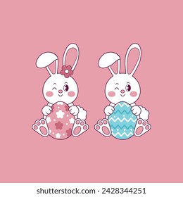 cute illustration of easter bunny hugging an easter egg