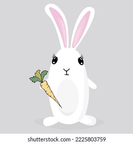 Cute illustration with easter bunny, rabbit with carrot. Symbol of Easter, spring. cute drawing for kids. decoration for postcards, clip art