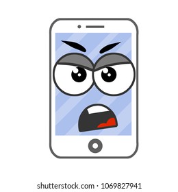 cute illustration - the evil face of the phone. the emotions on the screen of the device. angry cartoon eyes and mouth. unhappy funny smartphone.
