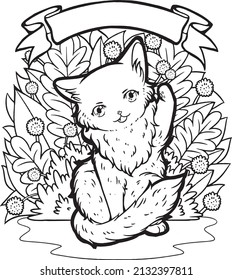 A cute illustration featuring a fluffy cat with one of it's paw raised. Would you want to face a final boss such as this? A cute line art illustration for coloring page or book,