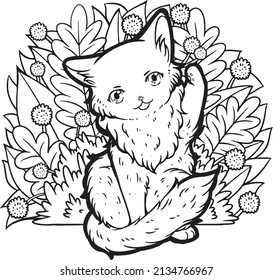 A cute illustration featuring a fluffy cat with one of it's paw raised. Would you want to face a final boss such as this? A fun illustration as coloring page for the whole family.