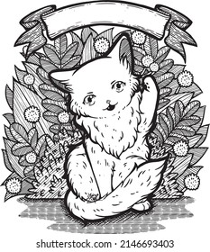 A cute illustration featuring a fluffy cat with one of it's paw raised. Would you want to face a final boss such as this? A fun graphic to color.