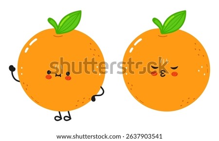 A cute illustration featuring two cartoon oranges with expressive faces and green leaves, perfect for children s content or playful designs.