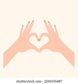 A cute illustration with fingers heart, hands gesture of love, I love you sign, concept for Saint Valentines Day, design for prints and other