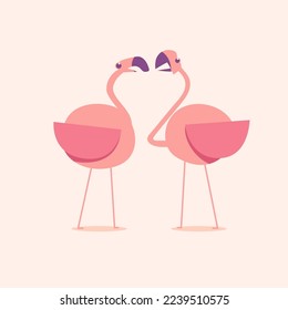 Cute illustration of flamingo and cubs. flamingo simple expression. Flat vector illustration