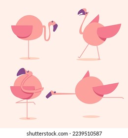 Cute illustration of flamingo and cubs. flamingo simple expression. Flat vector illustration