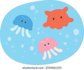 Cute illustration of a flapjack octopus and a jellyfish