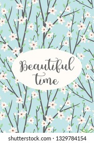 Cute illustration with flowering branches. Vectir design for poster, card, invitation, placard, brochure, flyer and other
