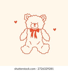 Ilustração bonita de um ursinho de pelúcia fofo em um estilo de desenho lineart simples. Perfeito para cartões de felicitações, convites, adesivos, embalagem, cartões de Dia dos Namorados e cartões de aniversário.