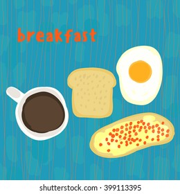 Cute illustration with food. Vector set with food on blue background.