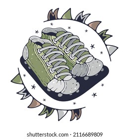 Cute illustration with football boots. Isolated on a white background. Vector doodle illustrations.