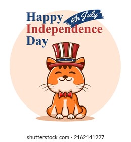 cute illustration of a fox wearing a hat celebrating american independence day