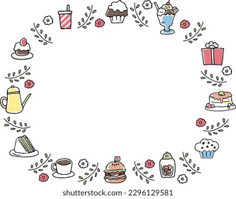 Cute illustration frame material of cafe and sweets