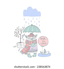 Cute Illustration with freezing animal