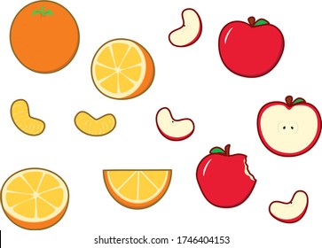 Cute illustration of fruits. For decoration and other purposes. Cute apple illustration. Cute oranges illustration. Different types of fruit. Cute and adorable. Fresh for summer. Summer vacation.