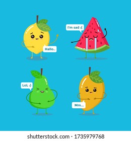 Cute Illustration of Fruits. Cute vector of fruits, such as lemon, watermelon, avocado, and mango