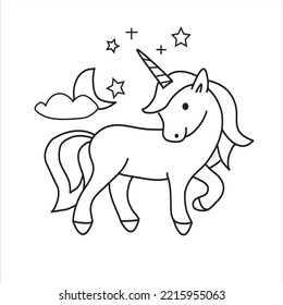 Cuta ilustración de un gracioso unicornio mecedor