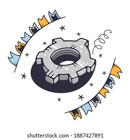 Cute illustration with gear. Isolated on a white background. Vector doodle illustrations.