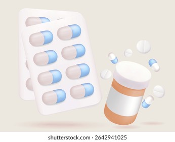 Cute illustration of generic medicine blister pack for drugstore to use for promoting medicine and nutrition 