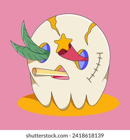 cute illustration ghost with growing plants