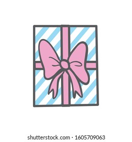 Cute illustration of gift box present, greeting, surprise. Greeting box or wrap gift box.