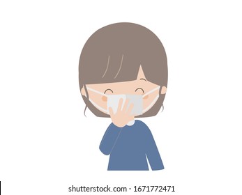 Cute illustration of a girl smiling wearing a mask.
