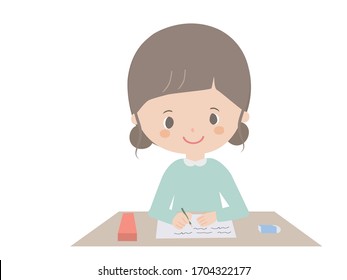 A cute illustration of a girl studying.