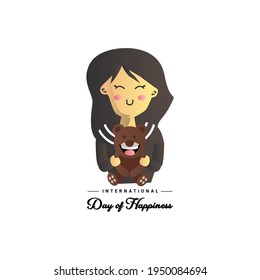 Cute illustration girl take teddy bear for international day of happiness
