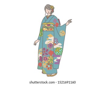 A cute illustration of a girl wearing a kimono on the day of the ceremony.