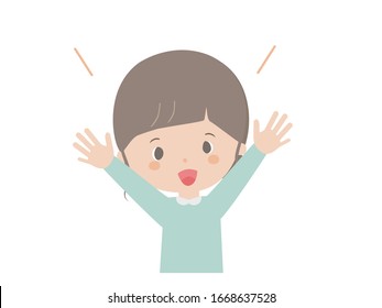 It is a cute illustration of a girl who rejoices with both hands.