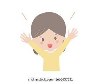 It is a cute illustration of a girl who rejoices with both hands.
