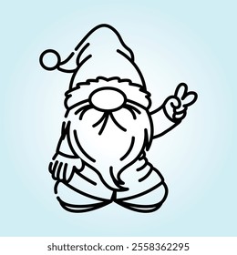 A cute illustration of a gnome showing peace sign. Perfect for Christmas and winter holiday decorations.