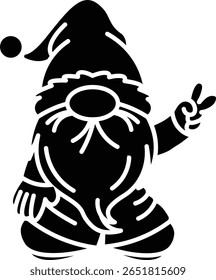 A cute illustration of a gnome showing peace sign. Perfect for Christmas and winter holiday decorations vector icon solid style.