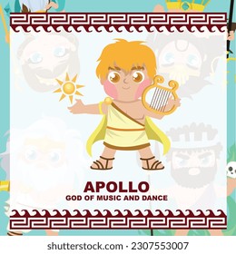 Cute illustration of the gods of music and dance. Greek God and Goddess flashcard collection. Ancient Greece mythology. Greek deity theme elements. Vector file. 