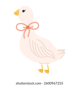 Cute illustration of a goose with a bow around its neck