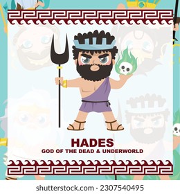 Cute illustration of the Greek God and Goddess flashcard collection. Ancient Greece mythology. Greek deity theme elements. Vector file. 