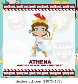 Cute illustration of the Greek Gods and Goddesses flashcard collection. Ancient Greece mythology. Greek deity theme elements. Vector file. 