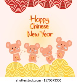 Cute illustration as greeting for Chinese New Year 2020 that represent as year of rat