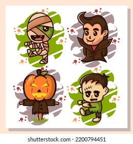 cute illustration of halloween character design collection