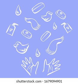 cute illustration with hands and bath products