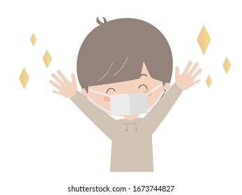 It is a cute illustration of a happy boy wearing a mask.