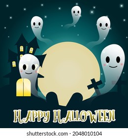 cute illustration of happy halloween greeting card