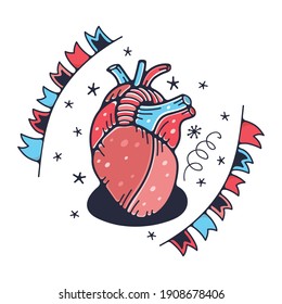 Cute illustration with heart. Isolated on a white background. Vector doodle illustrations.