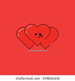 Cute Illustration of heart with kissing face. modern simple heart vector icon, flat graphic symbol in trendy flat design style.