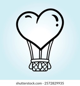 A cute illustration of a heart-shaped hot air balloon, perfect for Valentine's Day or any romantic occasion.