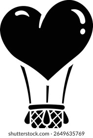 Uma ilustração fofa de um balão de ar quente em forma de coração, perfeito para o Dia dos Namorados ou qualquer ocasião romântica Ícone vetor estilo sólido.
